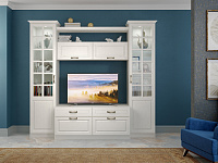 Гостиная Ливерпуль комплектация-1 (Белый тиснение Поры дерева/Ясень Ваниль) УЦЕНКА