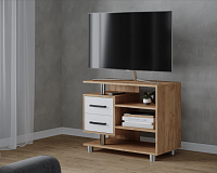 Тумба ТВ ТВ-011(2я) (Дуб крафт золотой/Белый древесные поры)